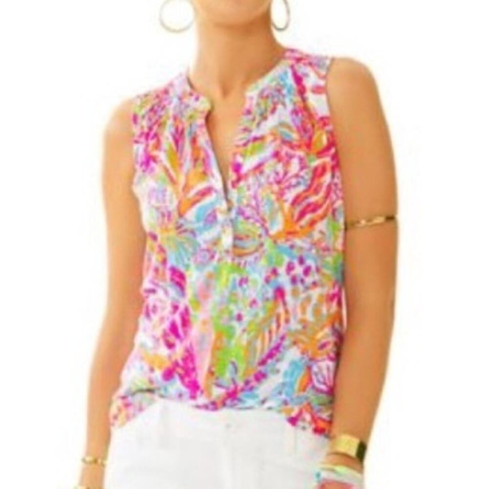 Lilly Pulitzer Essie Top Womens XS Scuba to Cuba Print Colorful Beachy Tank